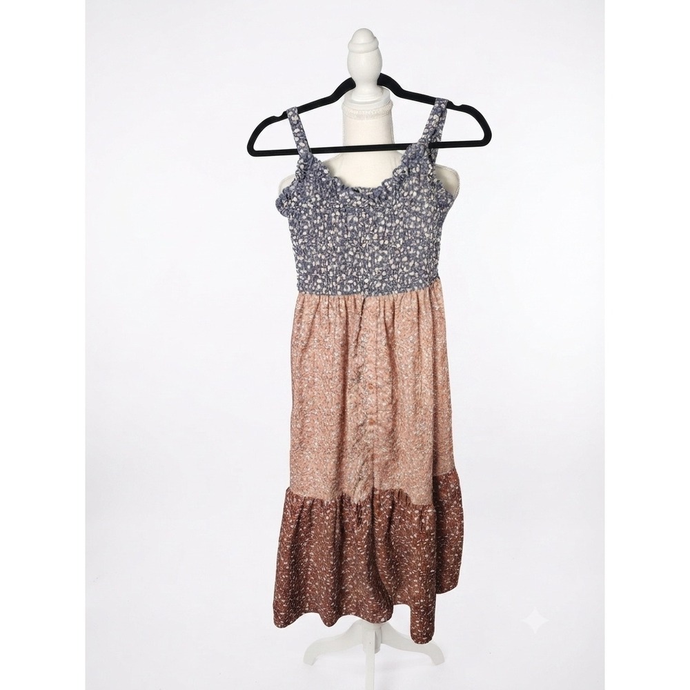 Band of the‎ Free Floral Smocked Tiered Midi Dress Womens Small Boho Colorblock